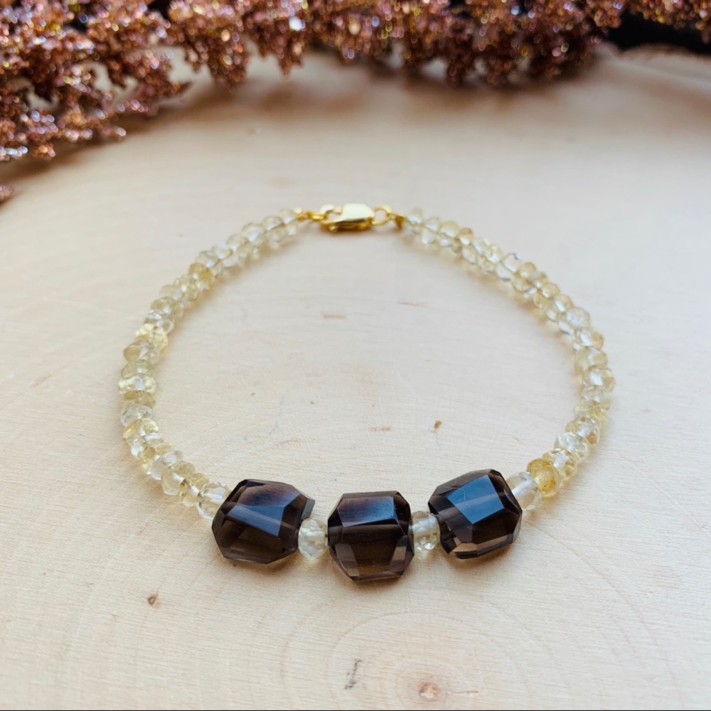 Citrine & Quartz Gemstone Crystal Beaded Bracelet - Picture 6 of 8